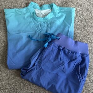 Figs Aqua and Sky Blue Scrub Top